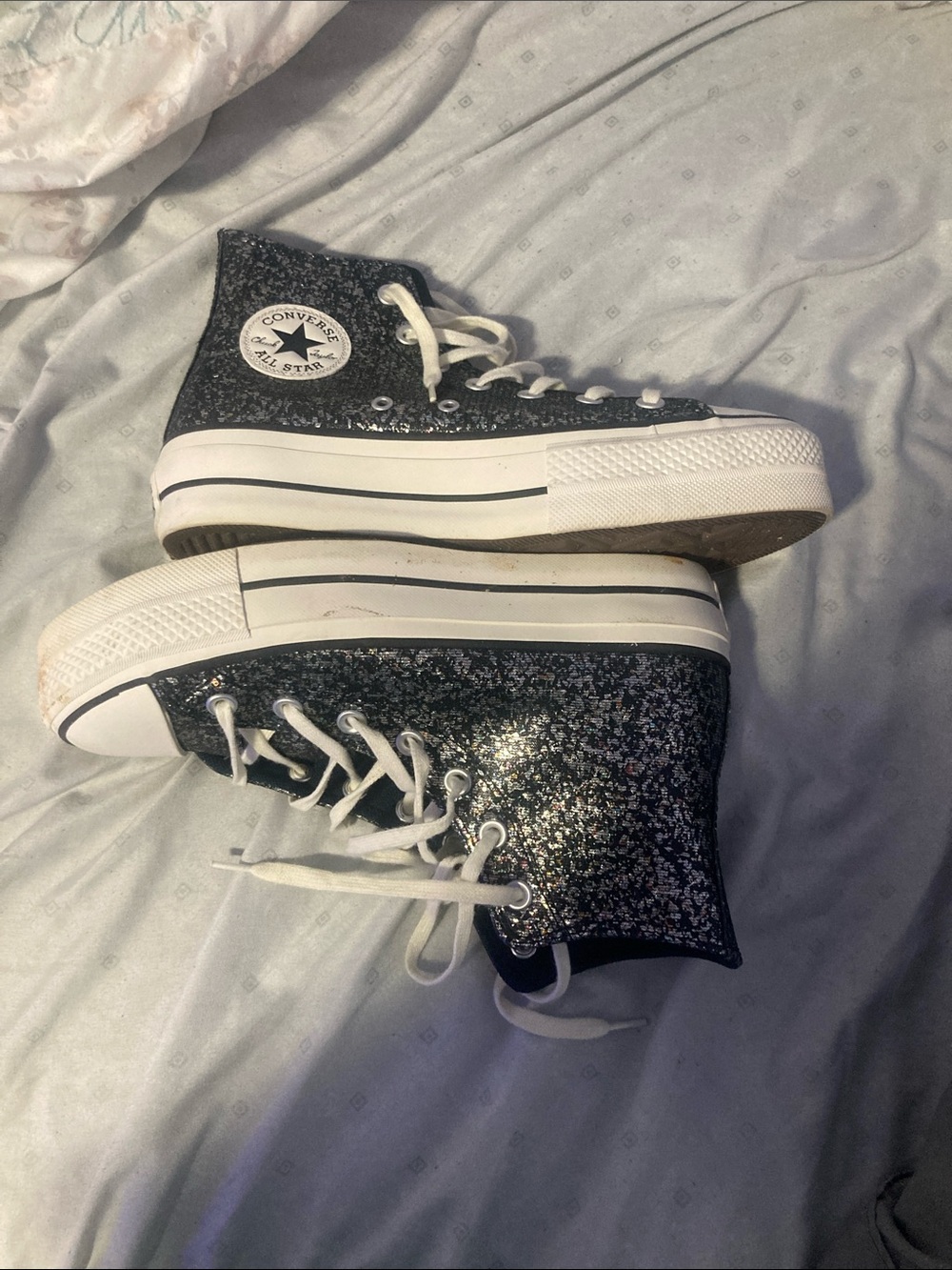 Converse Black Glitter High-Top Platform Sneakers